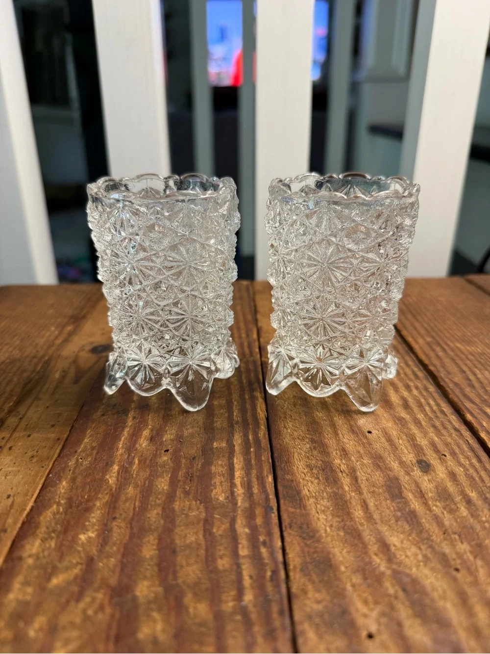 Pair of Clear Pressed Glass Peg or Tabletop Votive Cups